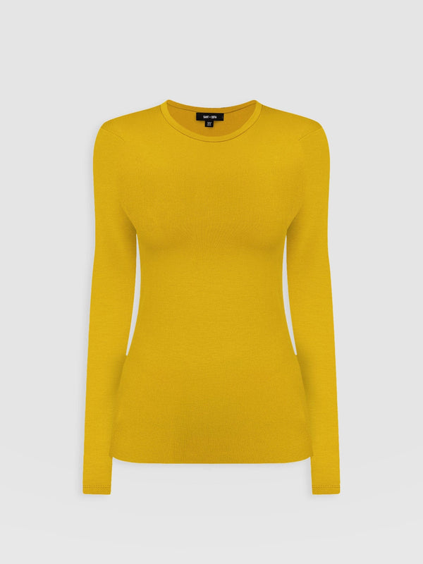 Ribbed Long Sleeve Tee - Mustard - Women's T-shirts | Saint + Sofia® EU