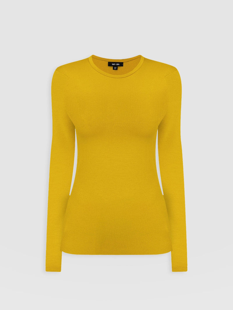 Ribbed Long Sleeve Tee - Mustard - Women's T-shirts | Saint + Sofia® EU