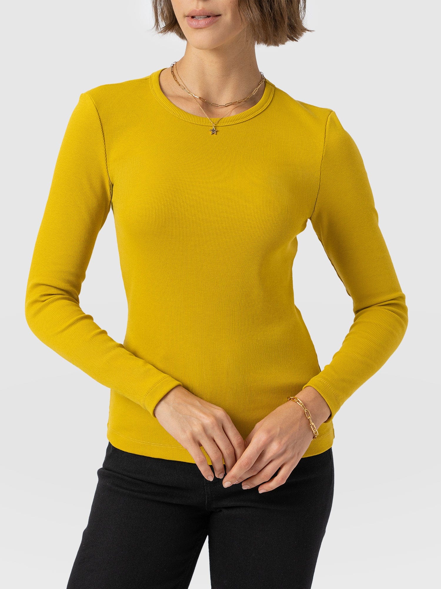 Ribbed Long Sleeve Tee - Mustard - Women's T-shirts | Saint + Sofia® EU