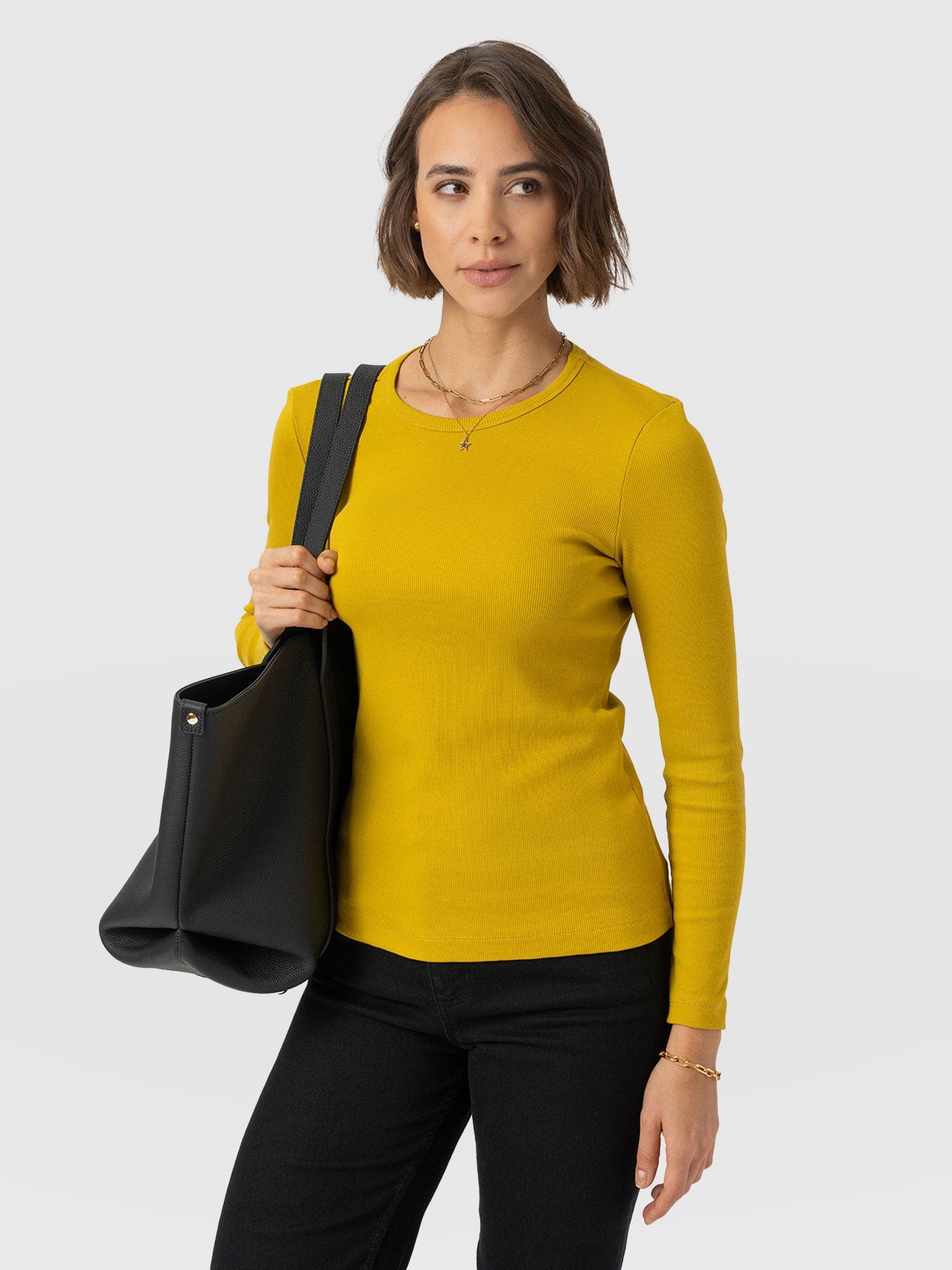 Ribbed Long Sleeve Tee - Mustard - Women's T-shirts | Saint + Sofia® EU