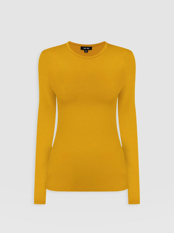 Ribbed Long Sleeve Tee - Ochre - Women's T-shirts | Saint + Sofia® EU