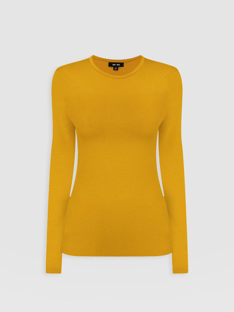 Ribbed Long Sleeve Tee - Ochre - Women's T-shirts | Saint + Sofia® EU