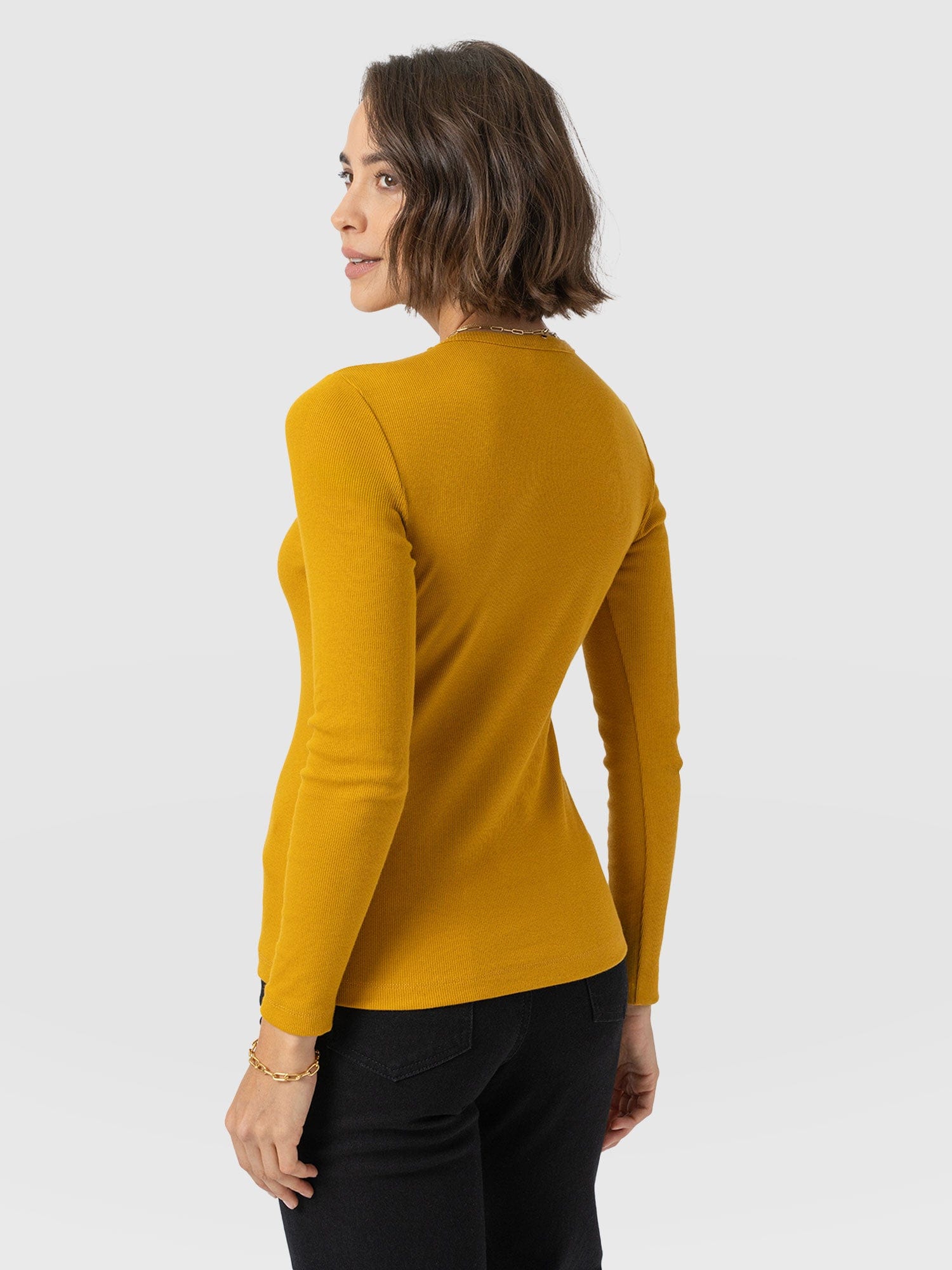 Ribbed Long Sleeve Tee - Ochre - Women's T-shirts | Saint + Sofia® EU