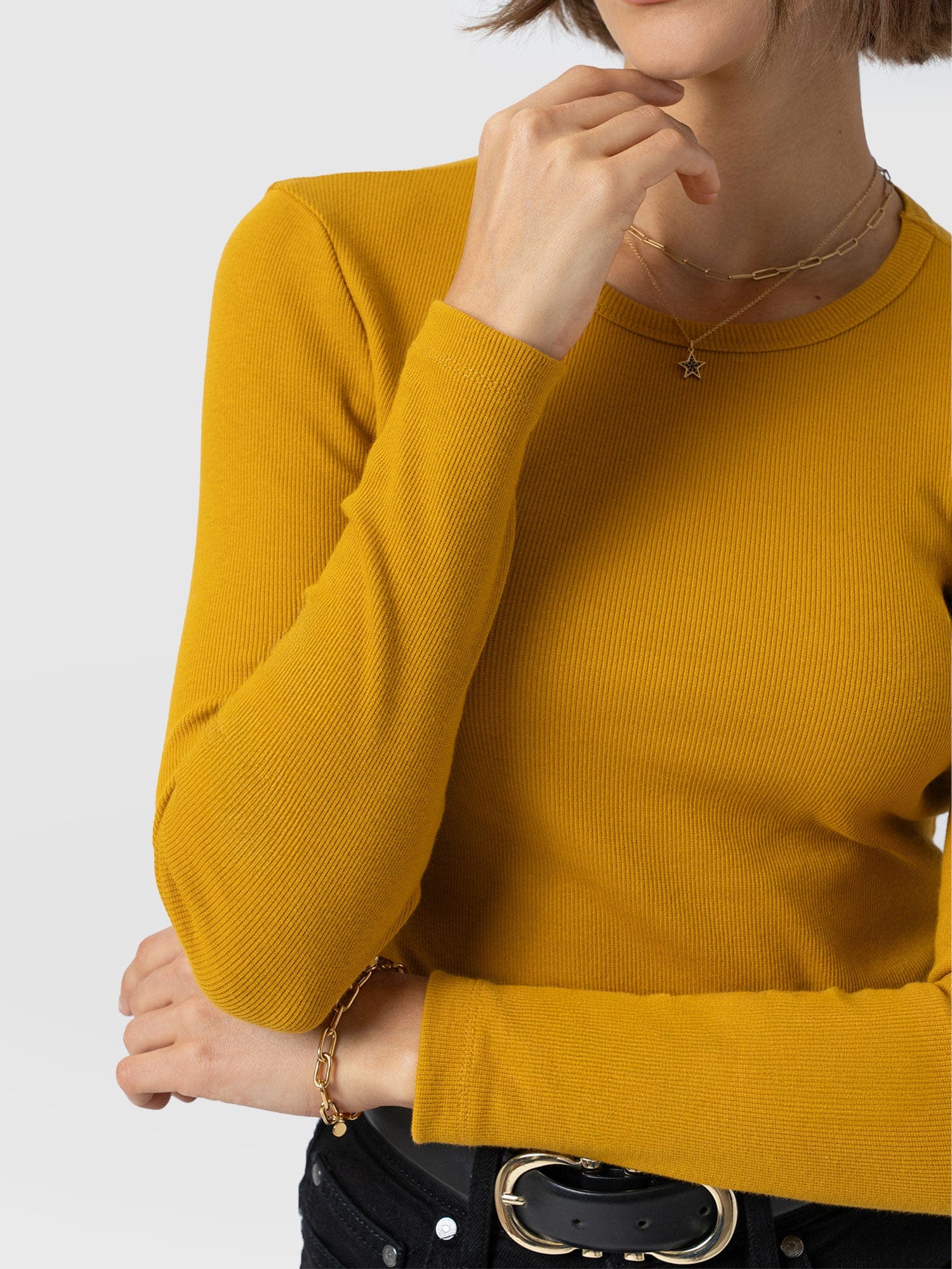 Ribbed Long Sleeve Tee - Ochre - Women's T-shirts | Saint + Sofia® EU