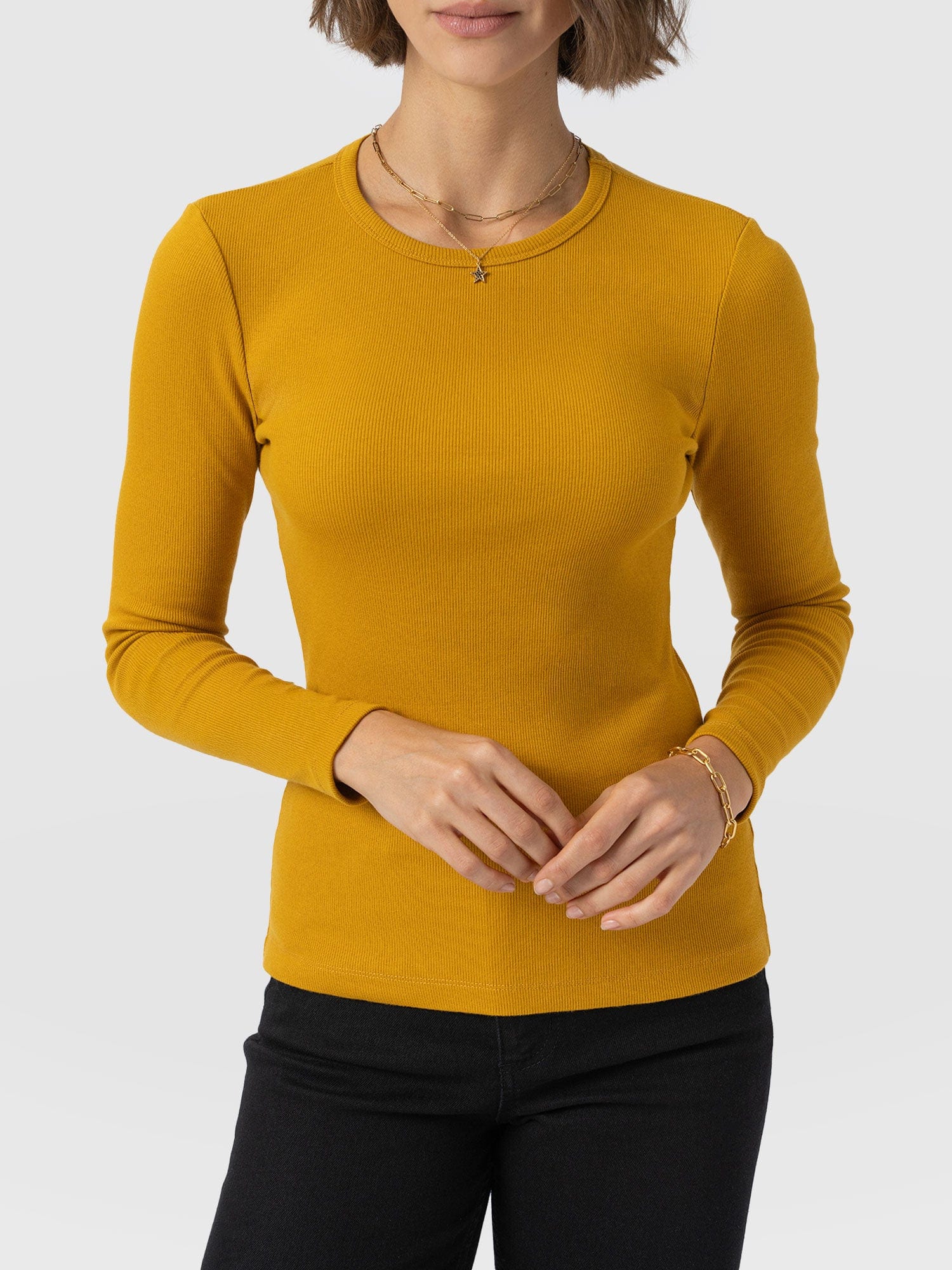 Ribbed Long Sleeve Tee - Ochre - Women's T-shirts | Saint + Sofia® EU