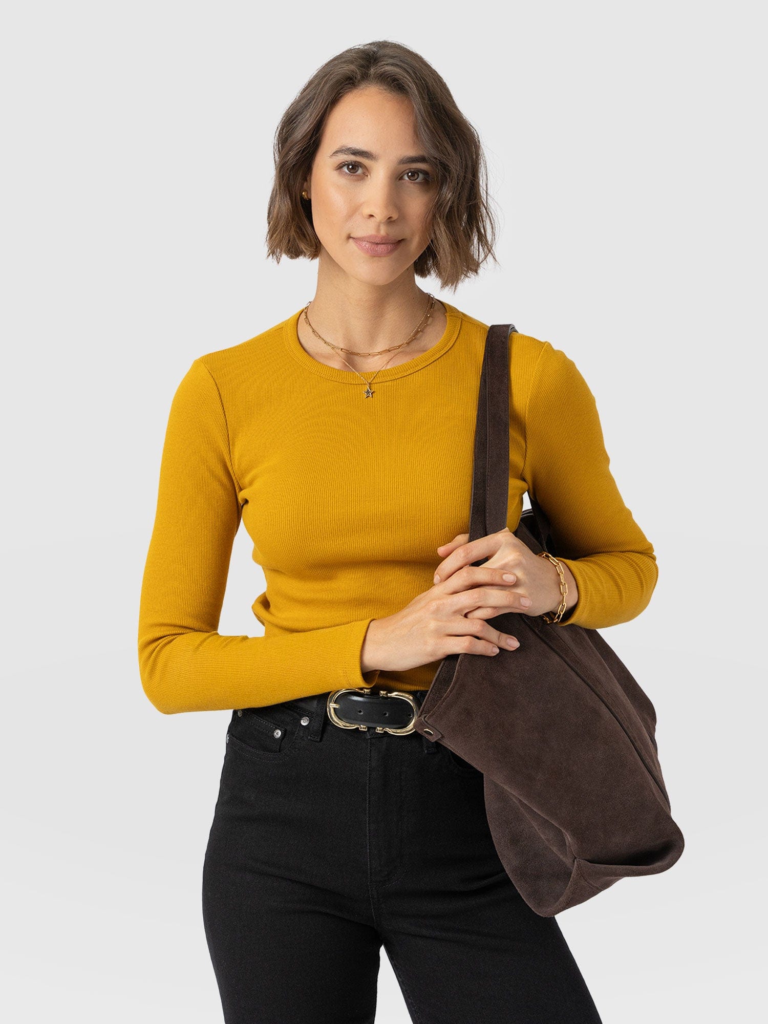 Ribbed Long Sleeve Tee - Ochre - Women's T-shirts | Saint + Sofia® EU