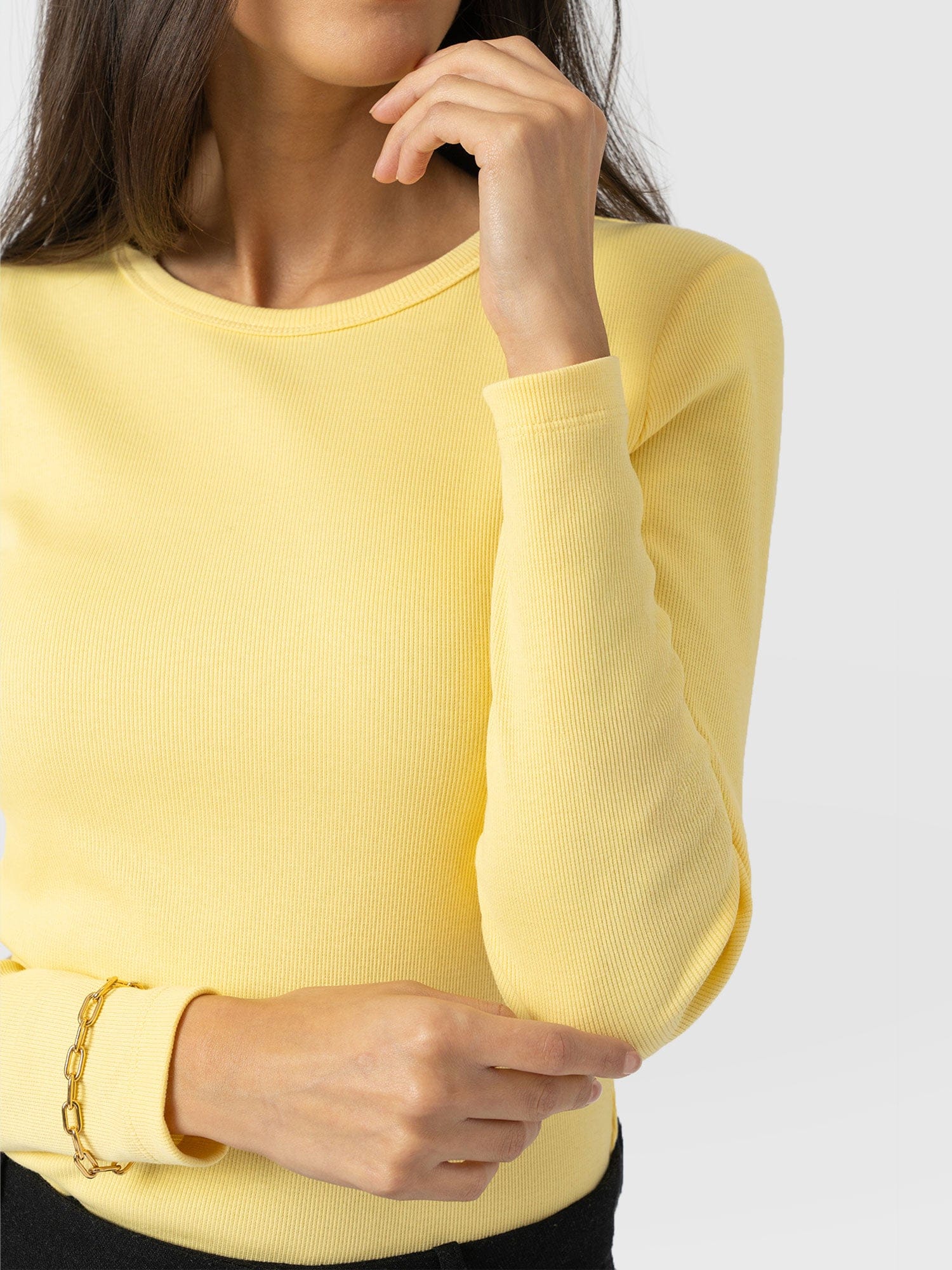 Ribbed Long Sleeve Tee - Pale Yellow - Women's T-shirts | Saint + Sofia® EU