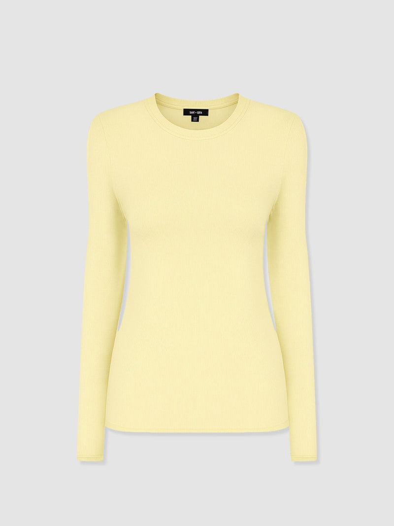 Ribbed Long Sleeve Tee - Pale Yellow - Women's T-shirts | Saint + Sofia® EU