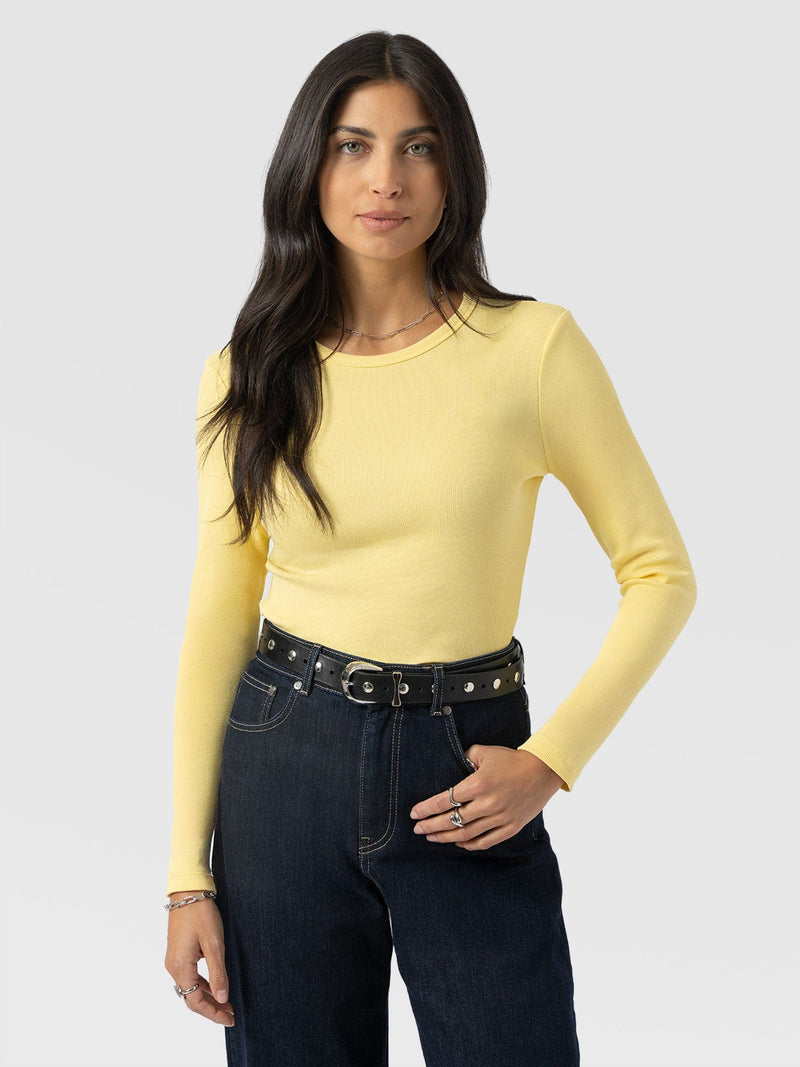 Ribbed Long Sleeve Tee - Pale Yellow - Women's T-shirts | Saint + Sofia® EU