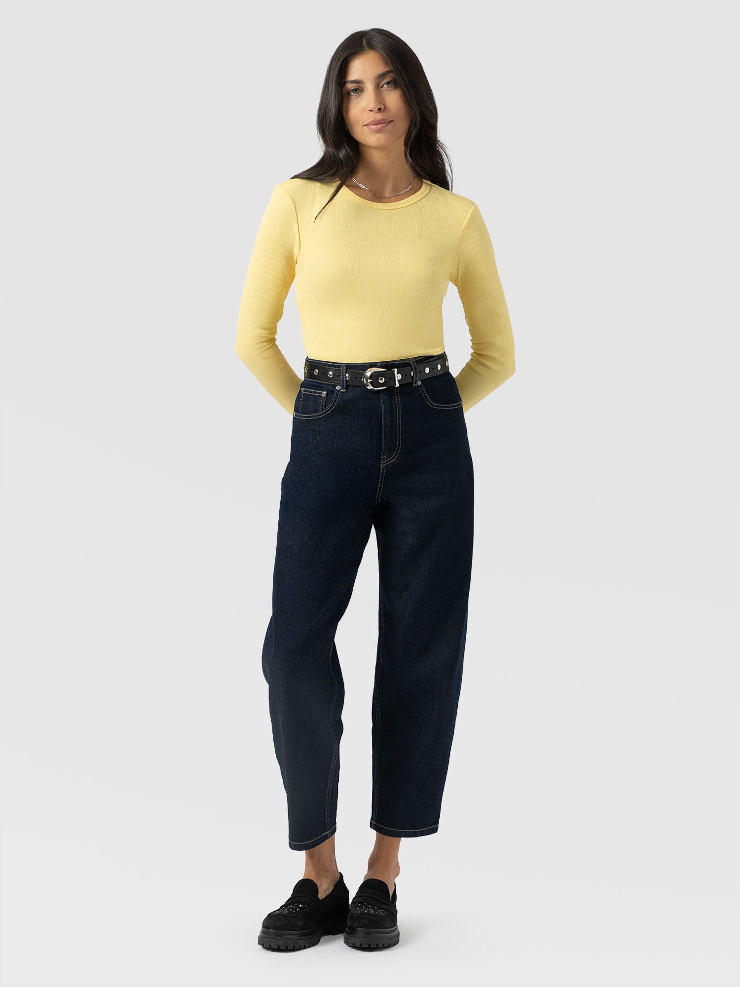 Ribbed Long Sleeve Tee - Pale Yellow - Women's T-shirts | Saint + Sofia® EU