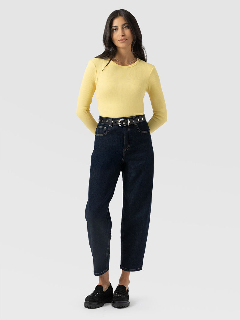 Ribbed Long Sleeve Tee - Pale Yellow - Women's T-shirts | Saint + Sofia® EU