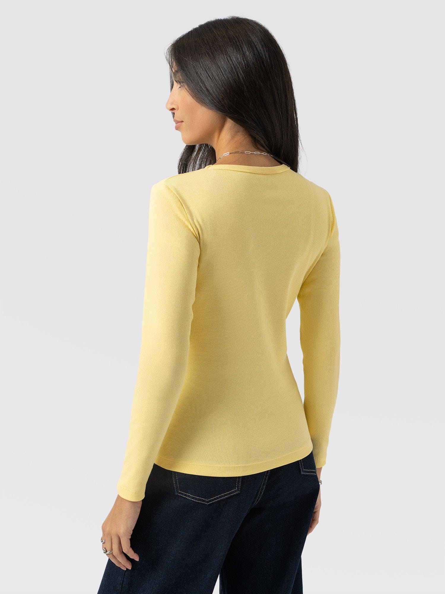 Ribbed Long Sleeve Tee - Pale Yellow - Women's T-shirts | Saint + Sofia® EU