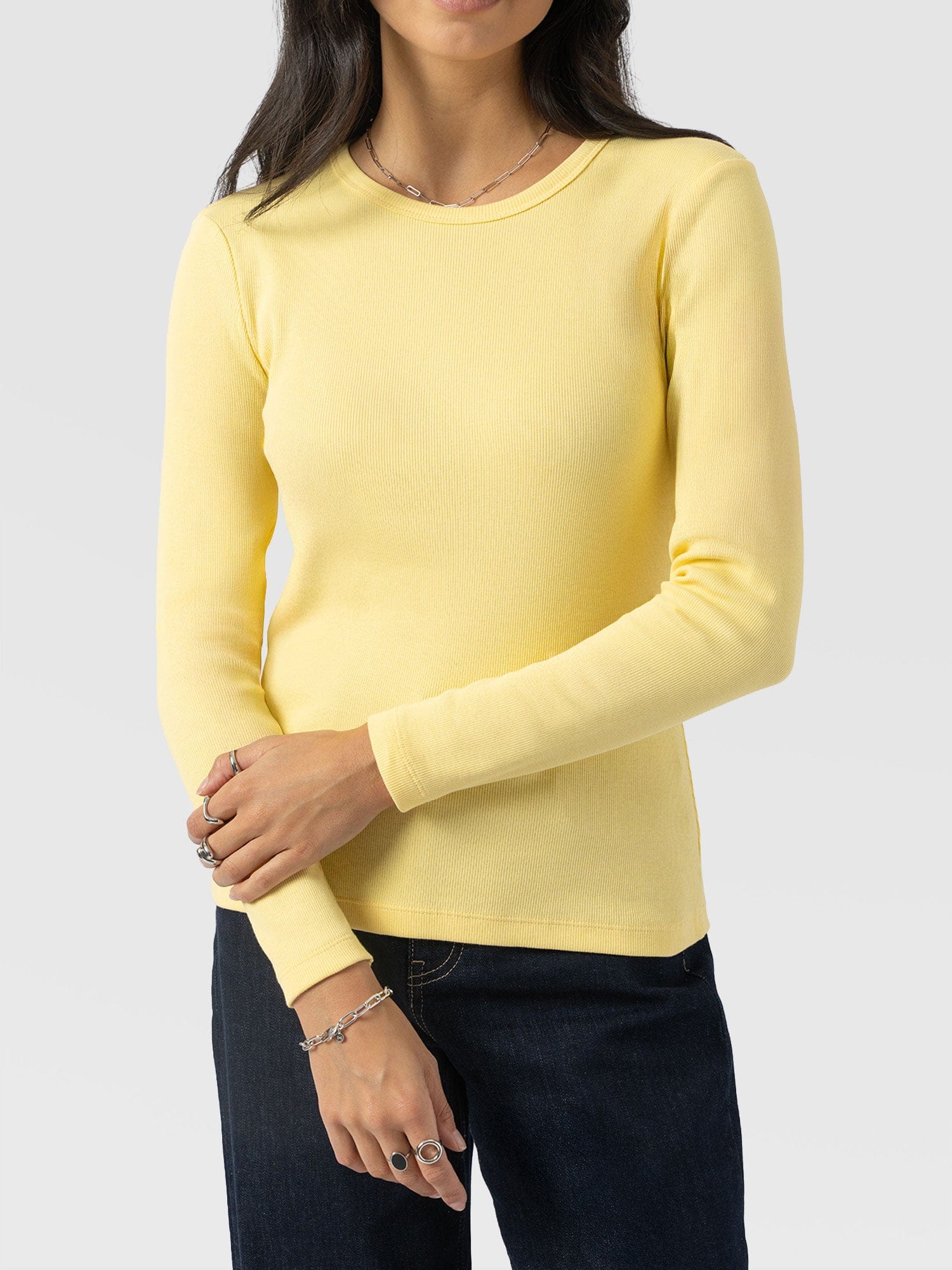 Ribbed Long Sleeve Tee - Pale Yellow - Women's T-shirts | Saint + Sofia® EU