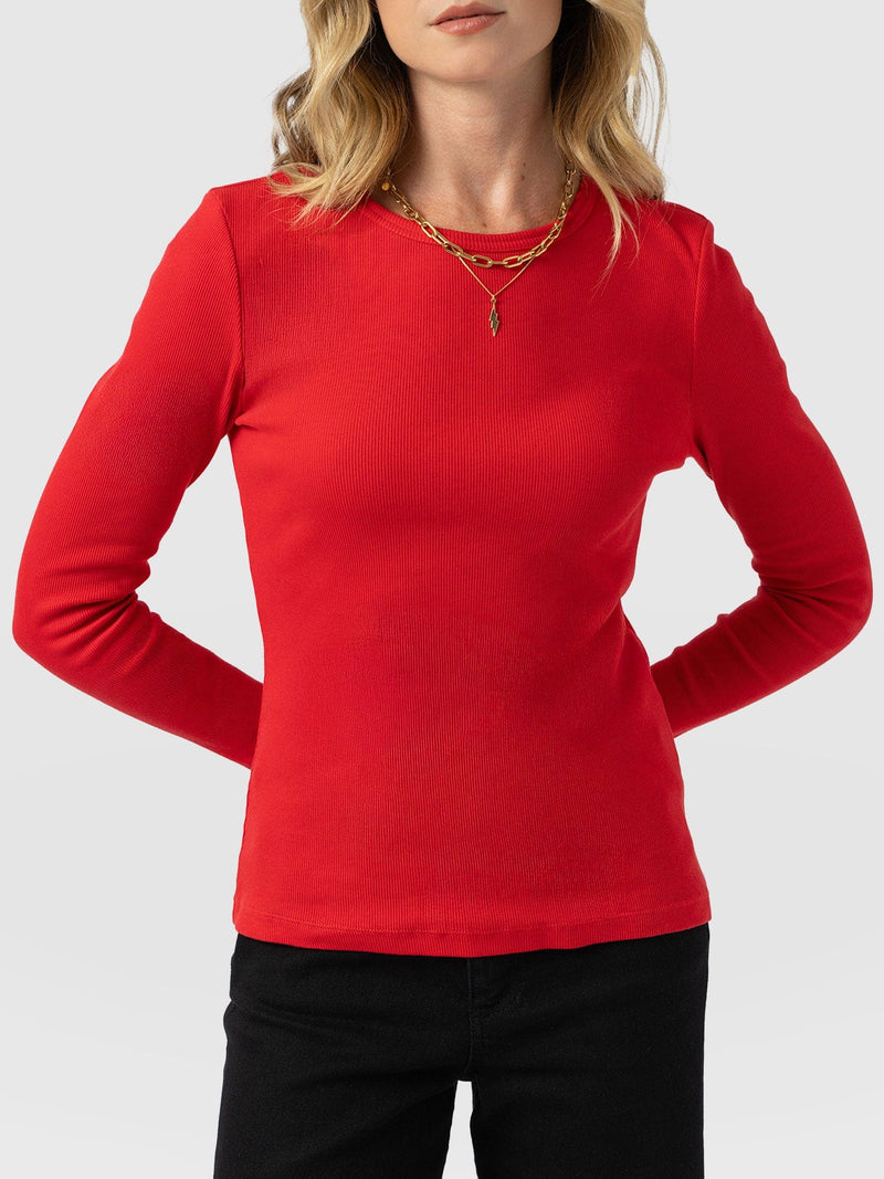 Ribbed Long Sleeve Tee - Red - Women's T-shirts | Saint + Sofia® EU