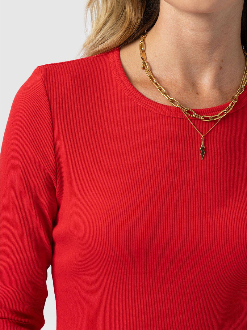 Ribbed Long Sleeve Tee - Red - Women's T-shirts | Saint + Sofia® EU