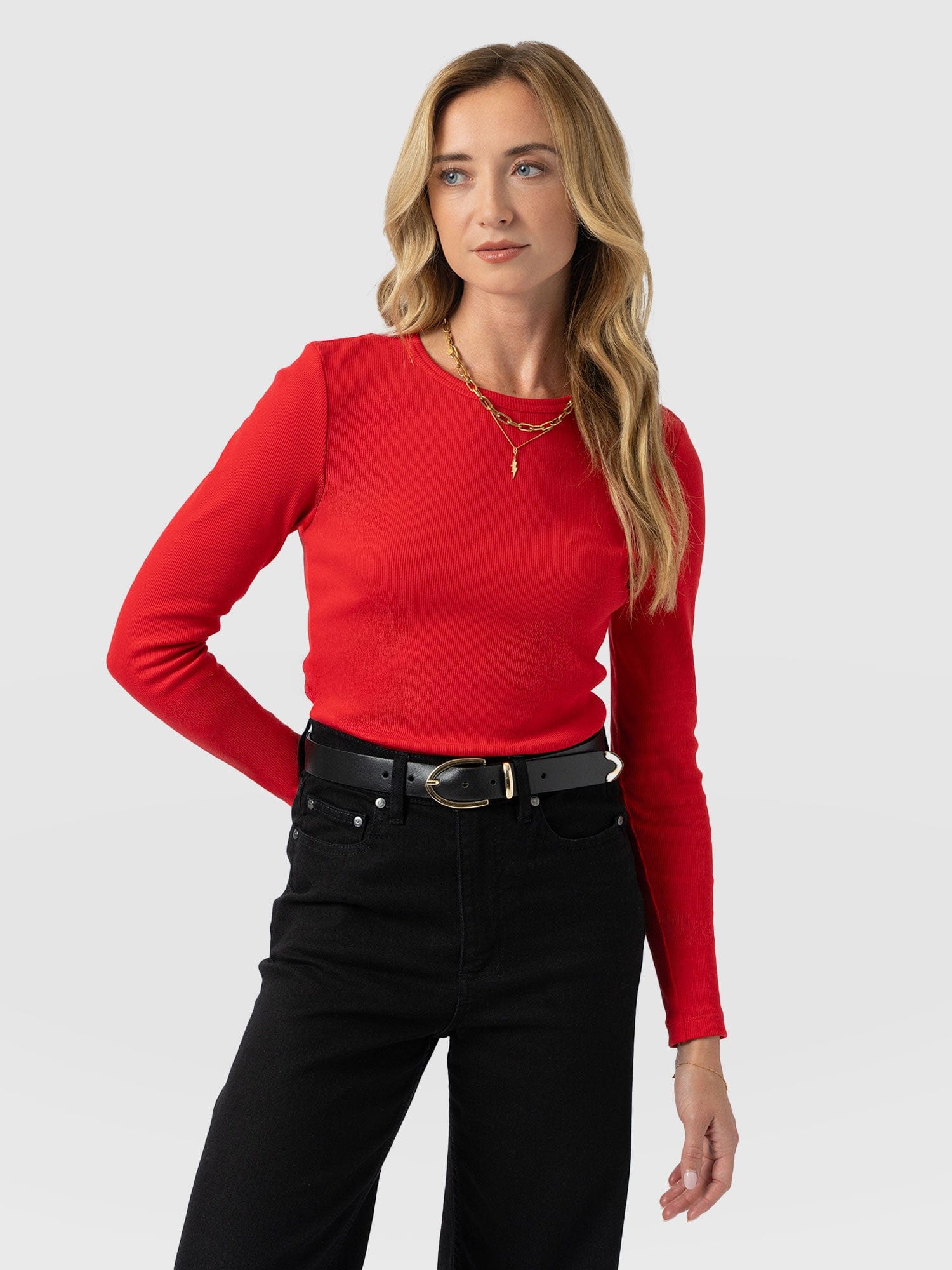 Ribbed Long Sleeve Tee - Red - Women's T-shirts | Saint + Sofia® EU
