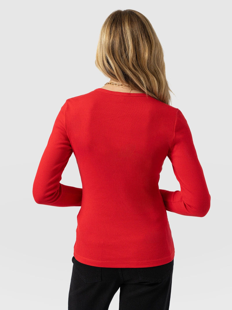 Ribbed Long Sleeve Tee - Red - Women's T-shirts | Saint + Sofia® EU