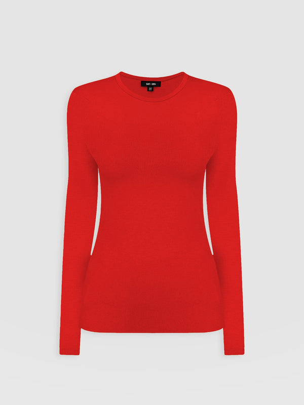 Ribbed Long Sleeve Tee - Red - Women's T-shirts | Saint + Sofia® EU