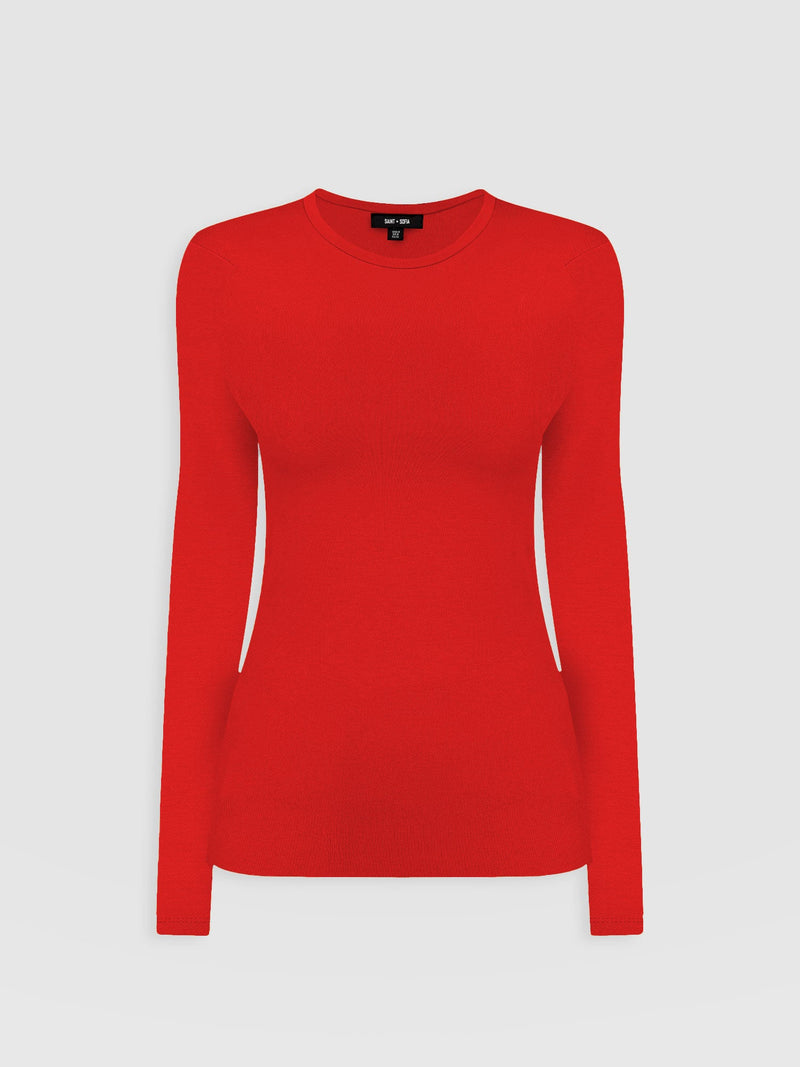 Ribbed Long Sleeve Tee - Red - Women's T-shirts | Saint + Sofia® EU
