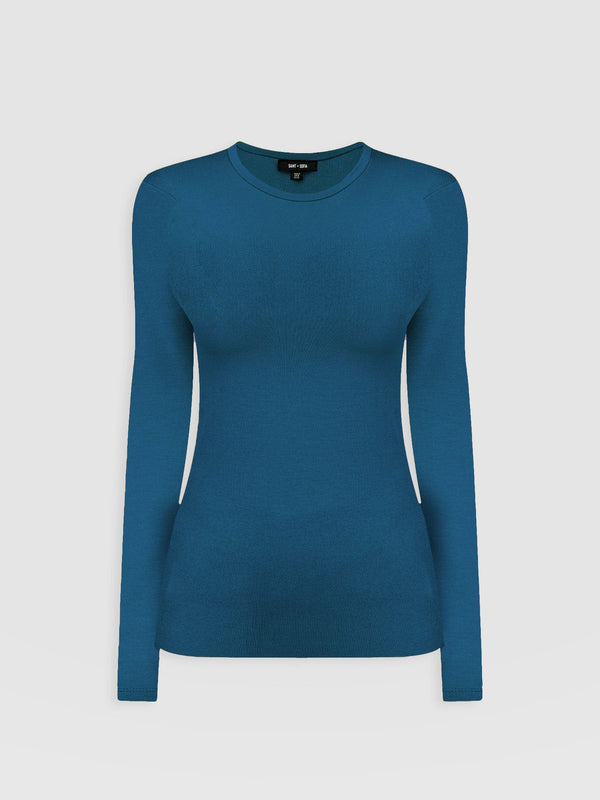 Ribbed Long Sleeve Tee - Teal - Women's T-shirts | Saint + Sofia® EU