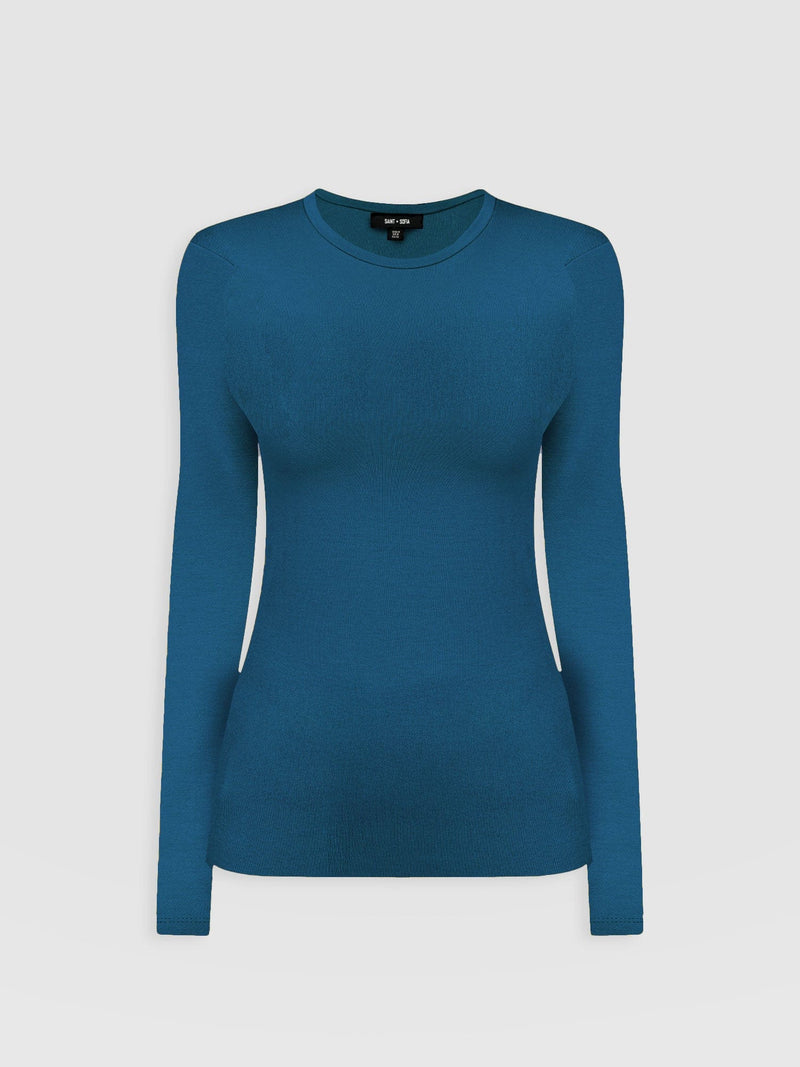 Ribbed Long Sleeve Tee - Teal - Women's T-shirts | Saint + Sofia® EU