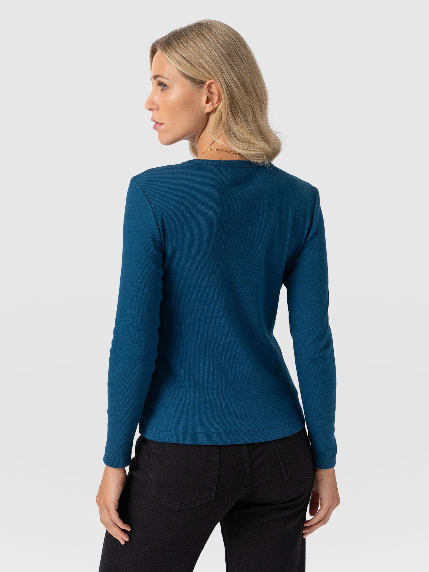 Ribbed Long Sleeve Tee - Teal - Women's T-shirts | Saint + Sofia® EU