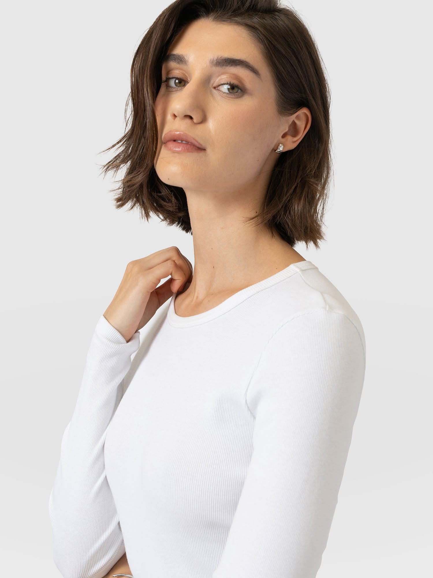 Ribbed Long Sleeve Tee - White - Women's T-shirts | Saint and Sofia® EU