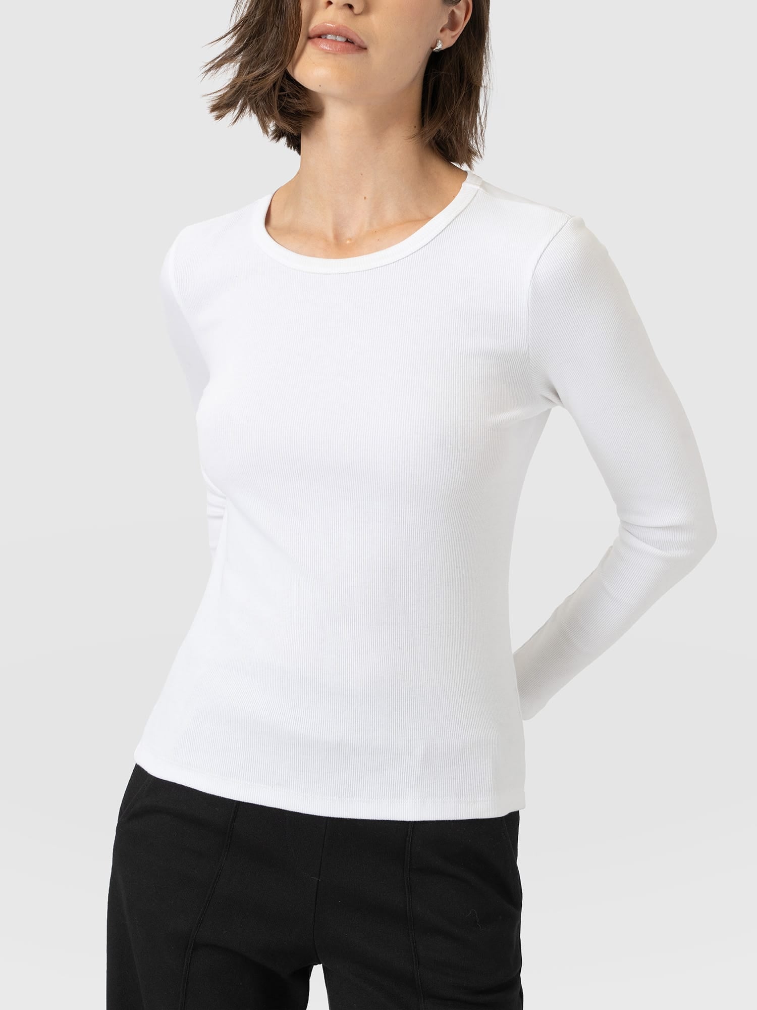 Ribbed Long Sleeve Tee - White - Women's T-shirts | Saint and Sofia® EU