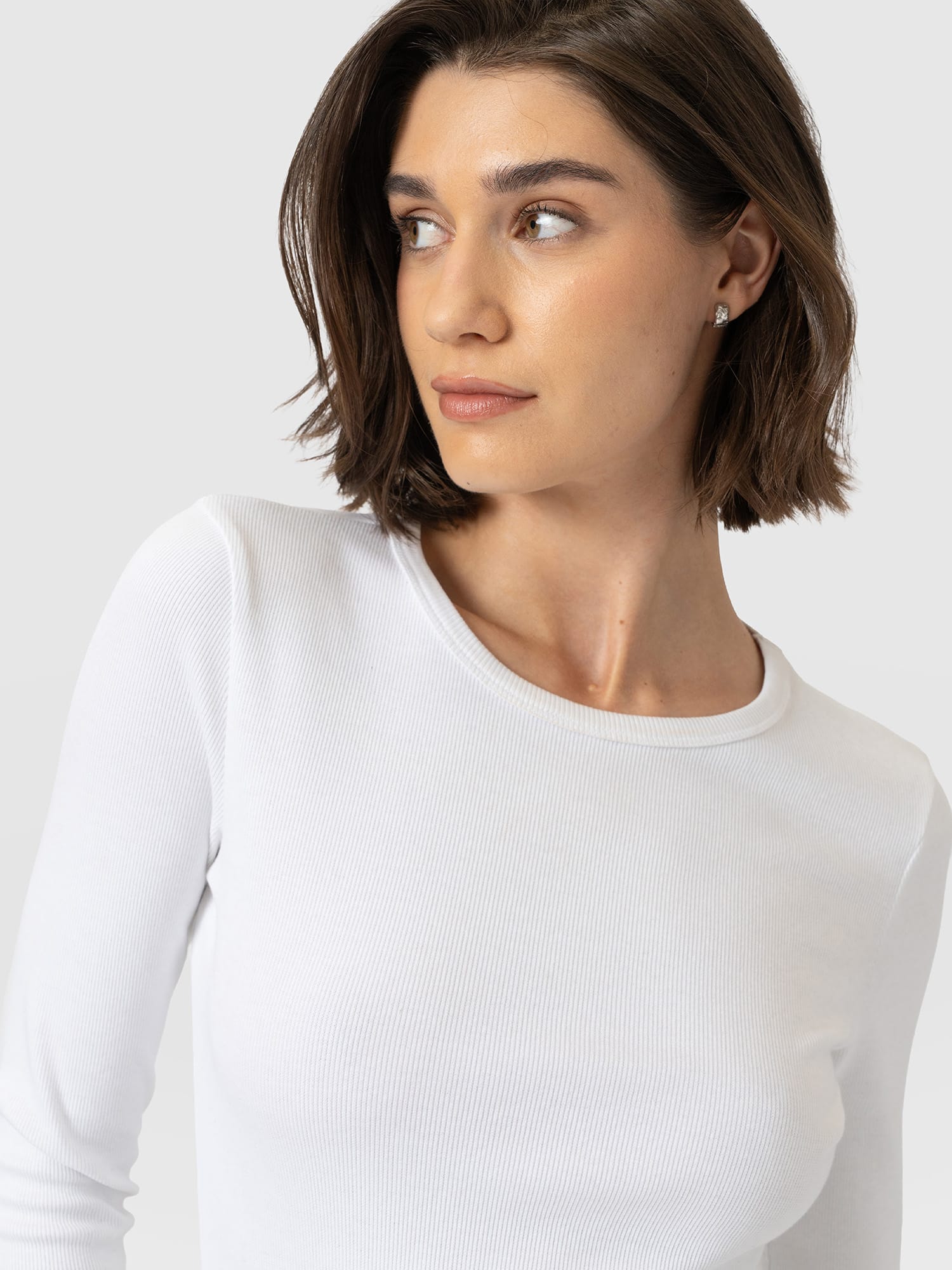 Ribbed Long Sleeve Tee - White - Women's T-shirts | Saint and Sofia® EU