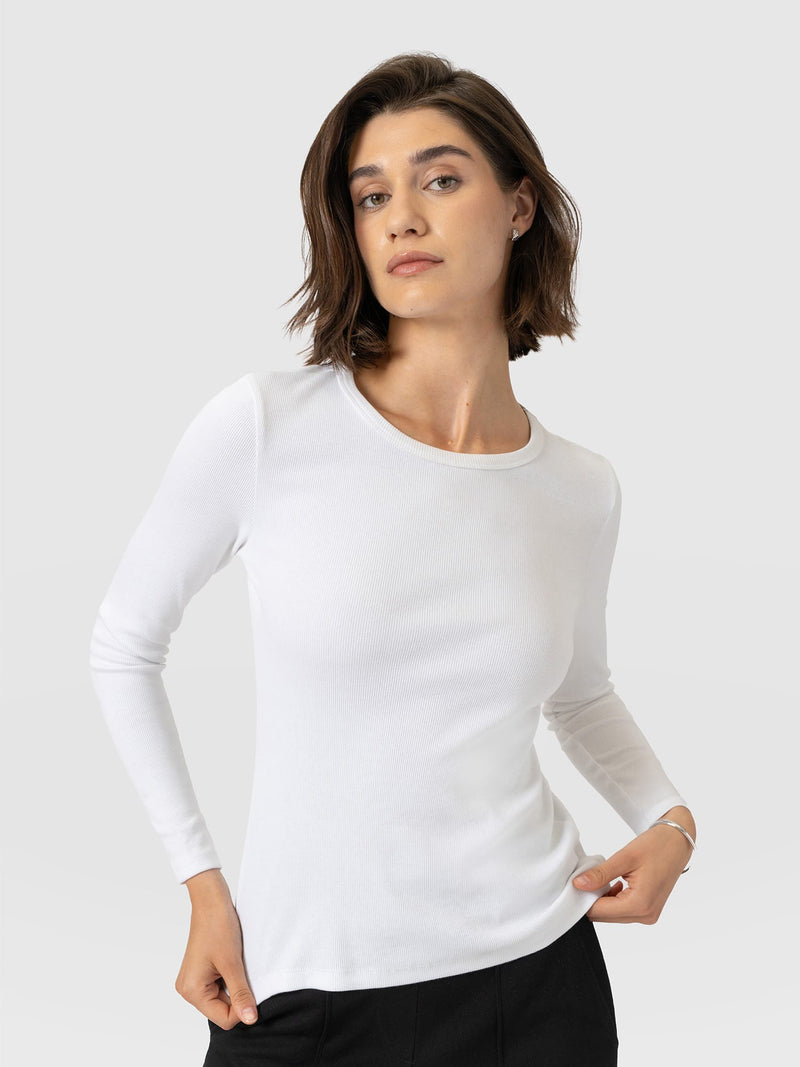 Ribbed Long Sleeve Tee - White