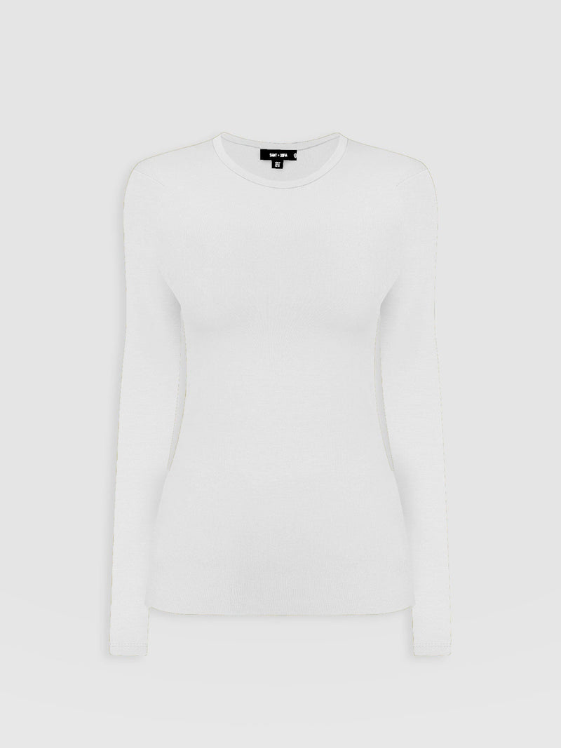 Ribbed Long Sleeve Tee - White - Women's T-shirts | Saint + Sofia® EU
