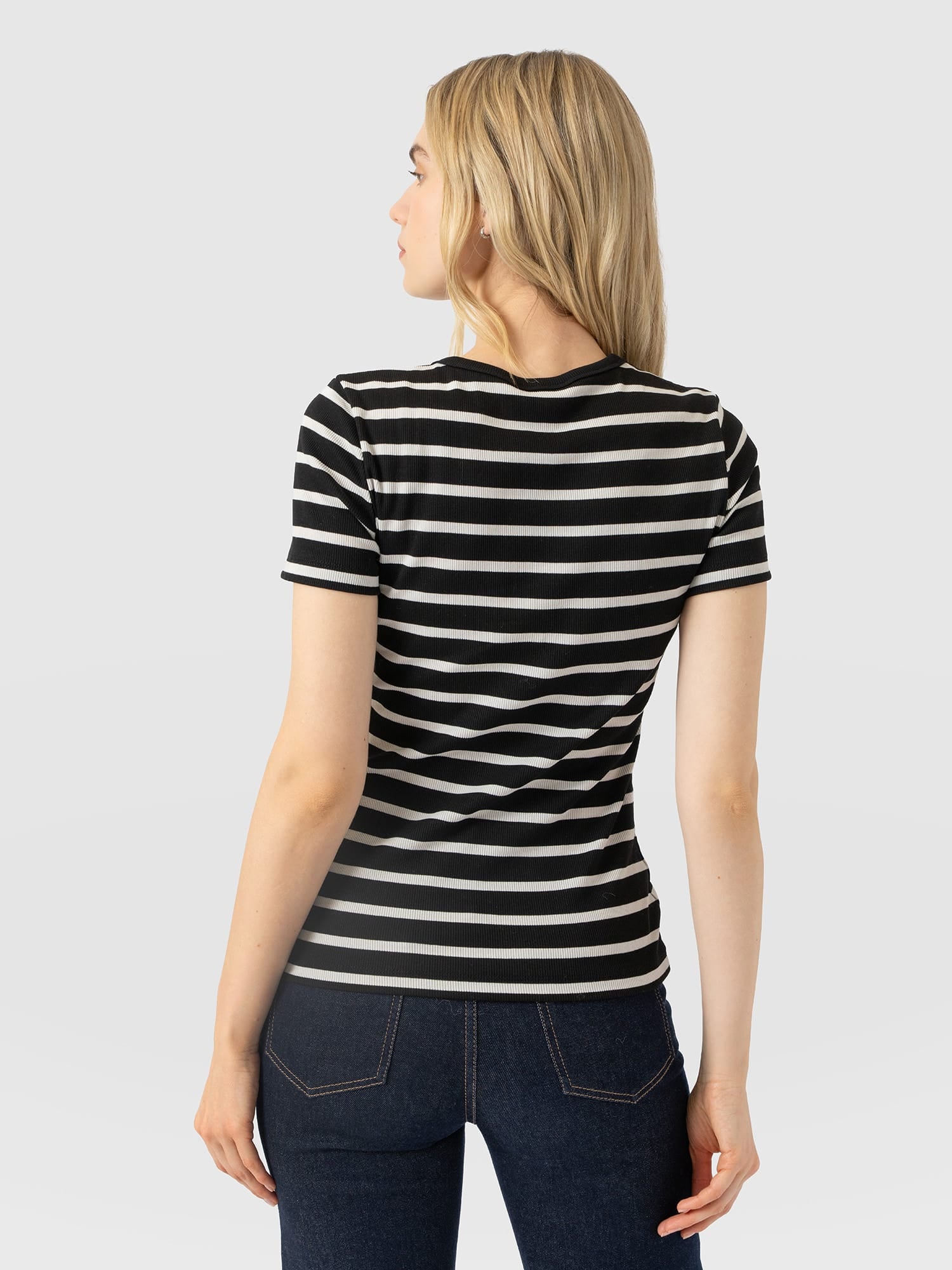 Ribbed Short Sleeve Tee - Black Stripe - Women's T-shirts | Saint and Sofia® EU