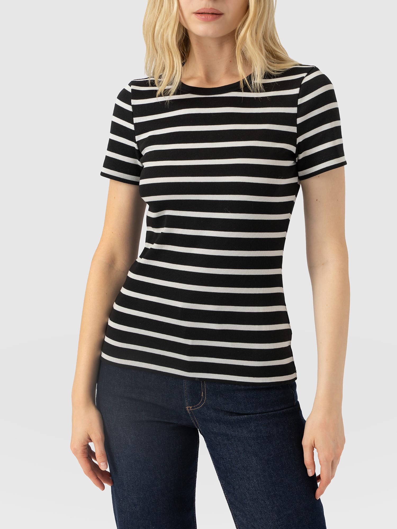 Ribbed Short Sleeve Tee - Black Stripe - Women's T-shirts | Saint and Sofia® EU