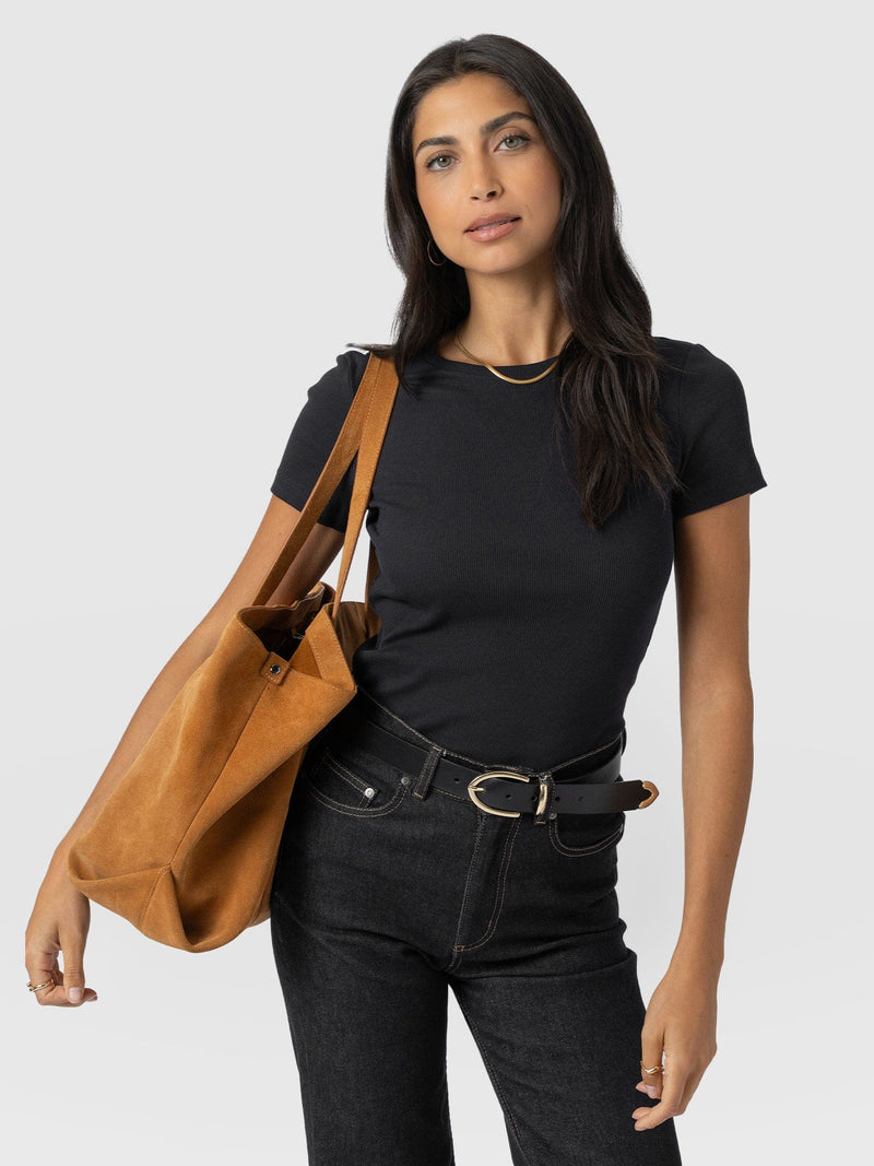 Ribbed Short Sleeve Tee - Black - Women's T-shirts | Saint + Sofia? EU