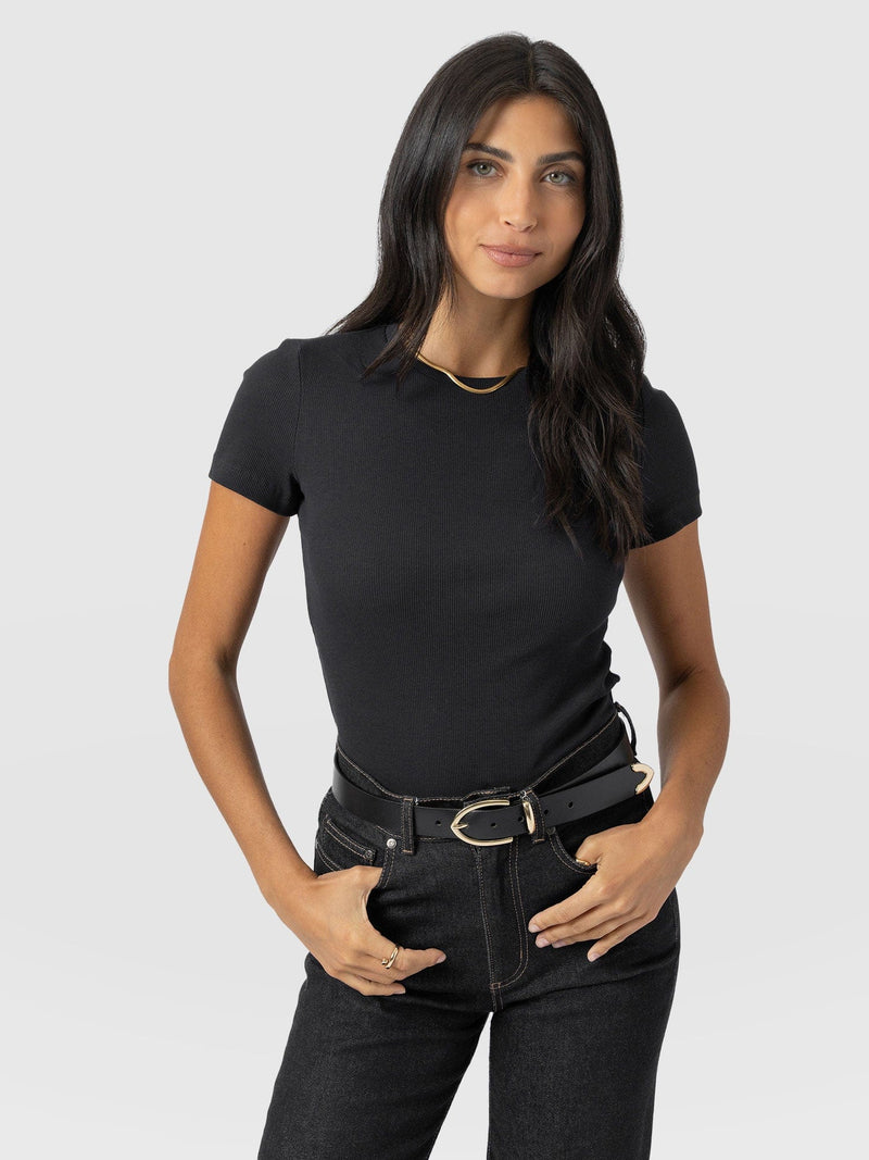 Ribbed Short Sleeve Tee - Black - Women's T-shirts | Saint + Sofia? EU