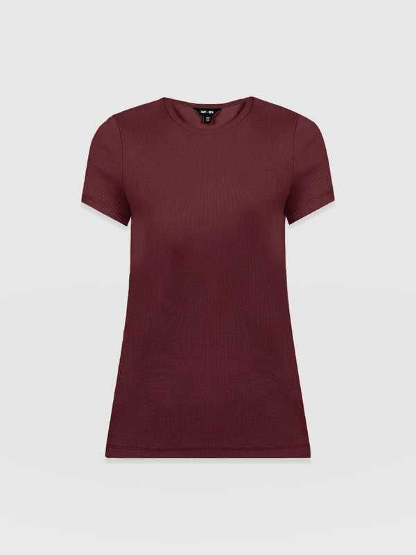 Ribbed Short Sleeve Tee - Burgundy - Women's T-shirts | Saint + Sofia® EU