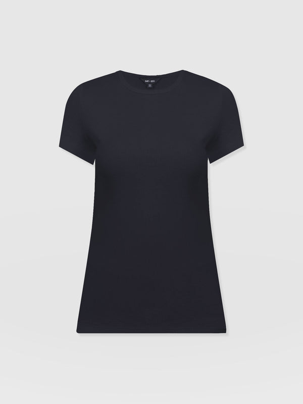 Ribbed Short Sleeve Tee - Navy - Women's T-shirts | Saint + Sofia? EU