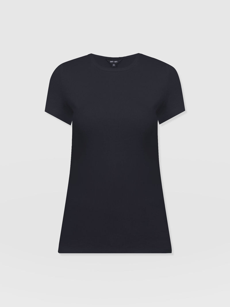 Ribbed Short Sleeve Tee - Navy - Women's T-shirts | Saint + Sofia? EU