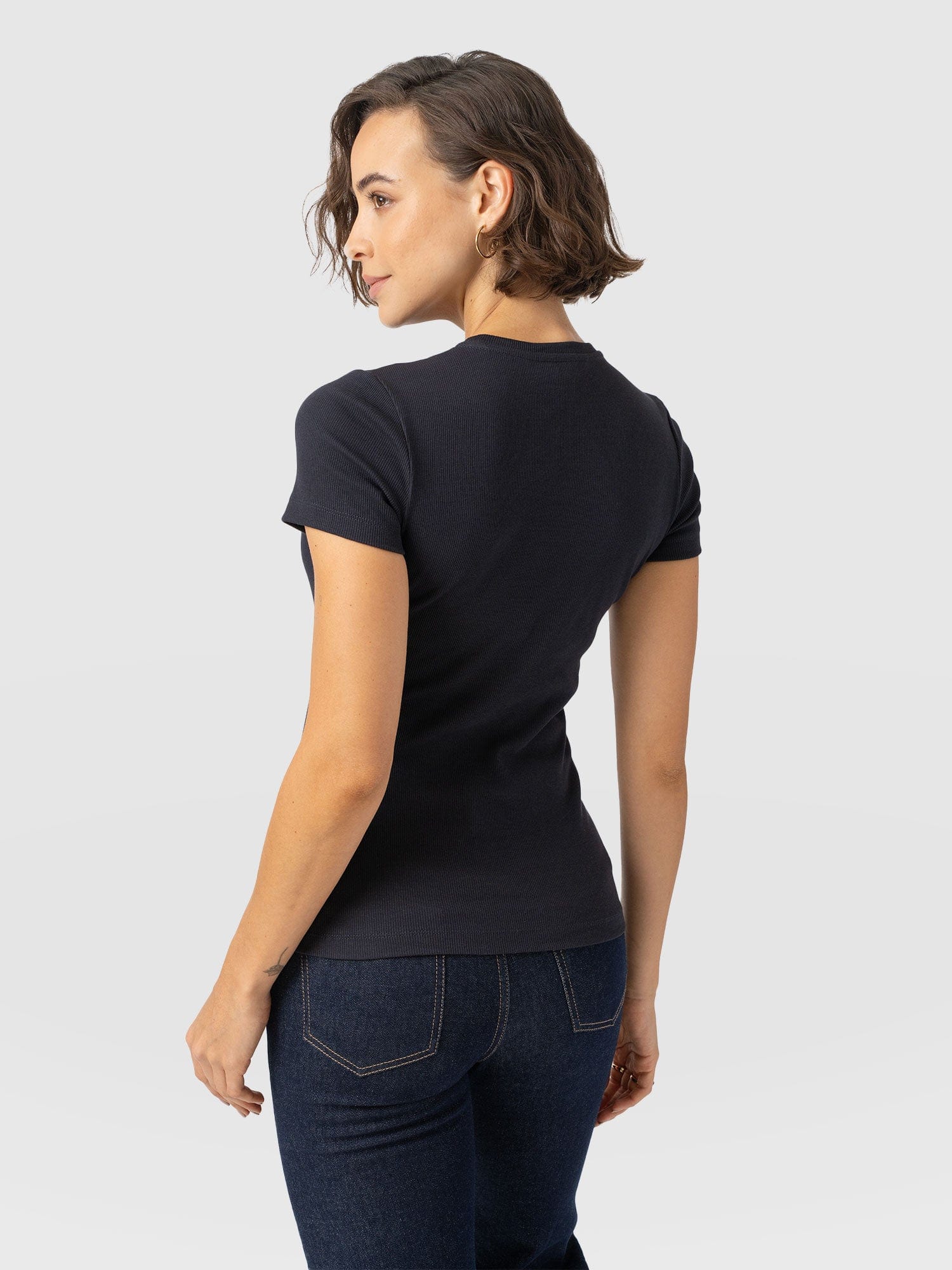 Ribbed Short Sleeve Tee - Navy - Women's T-shirts | Saint + Sofia? EU