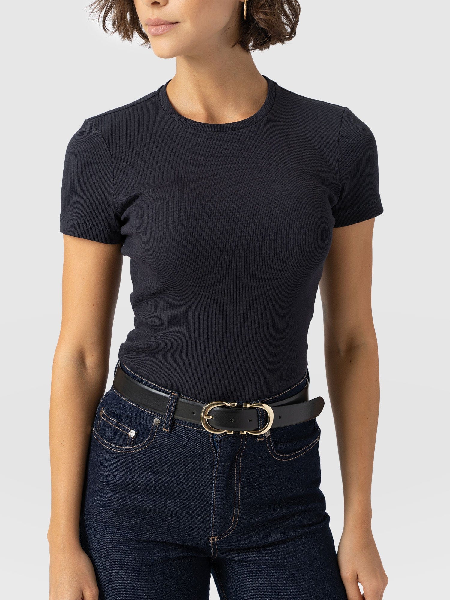 Ribbed Short Sleeve Tee - Navy - Women's T-shirts | Saint + Sofia? EU