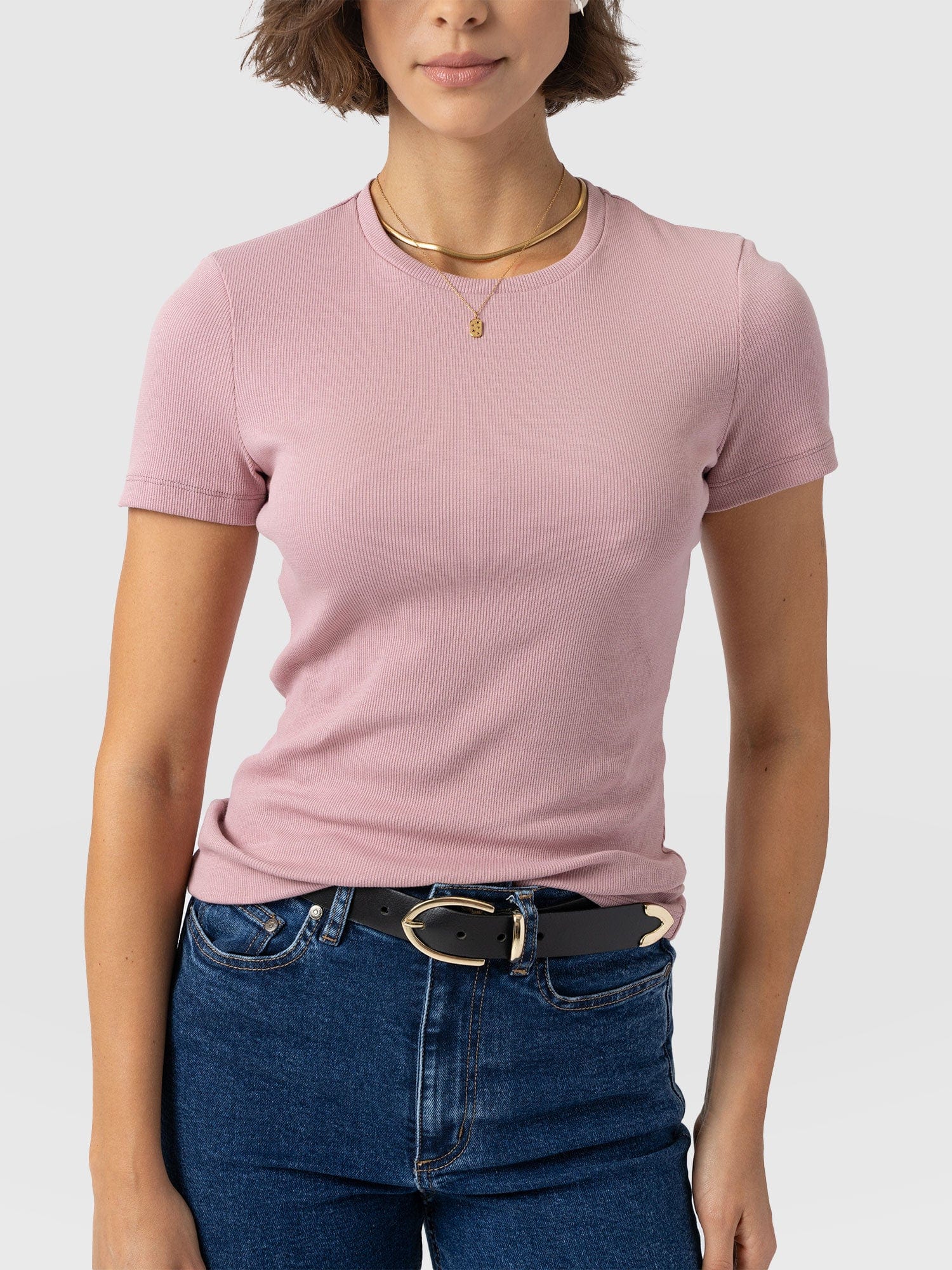 Ribbed Short Sleeve Tee - Pale Pink - Women's T-shirts | Saint + Sofia? EU