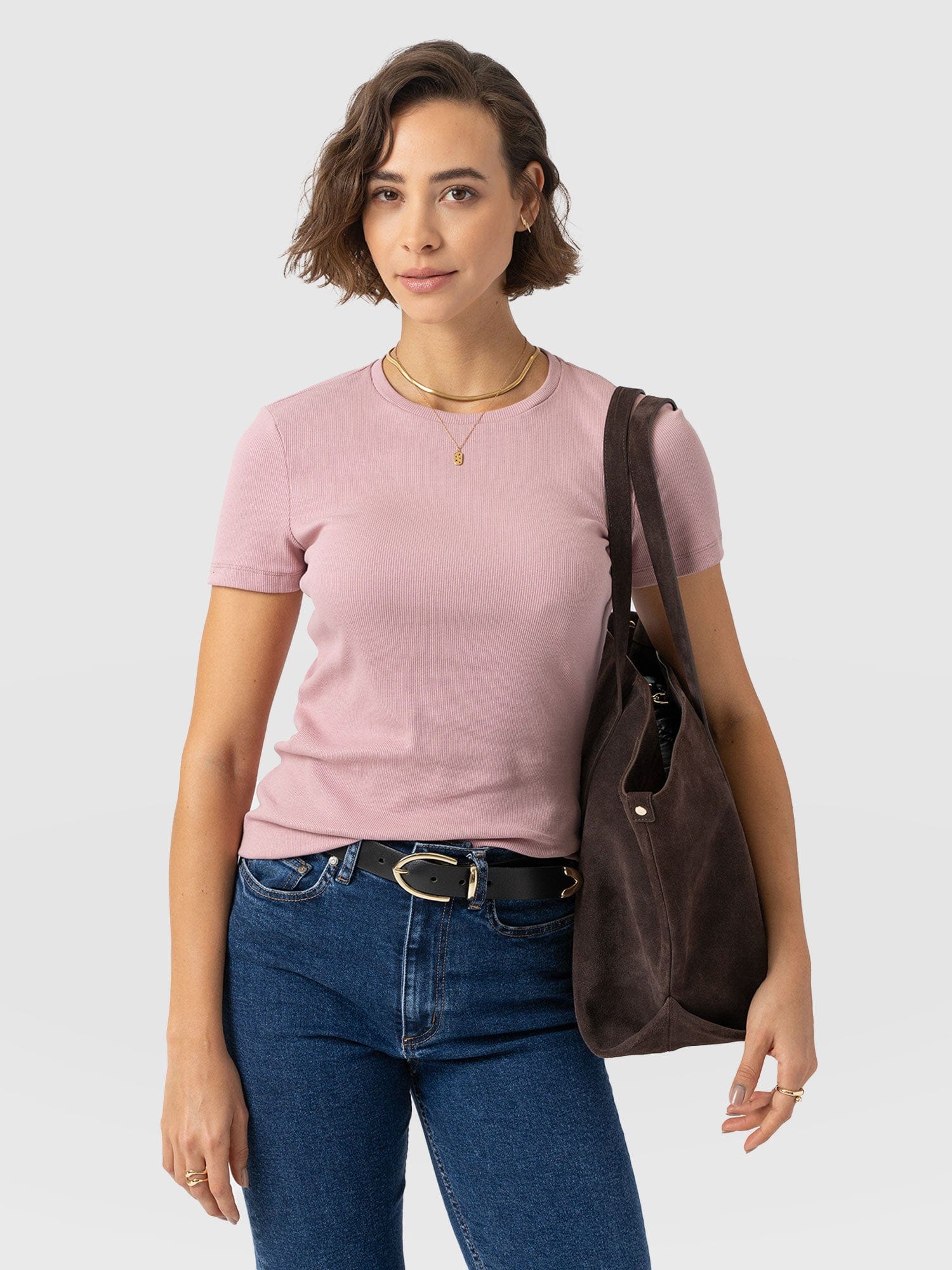 Ribbed Short Sleeve Tee - Pale Pink - Women's T-shirts | Saint + Sofia? EU