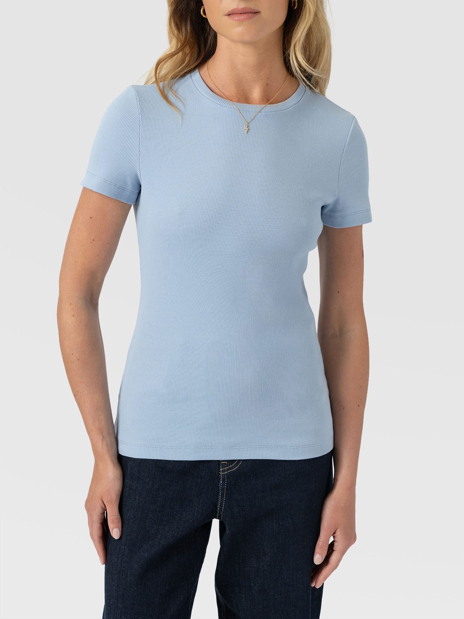Ribbed Short Sleeve Tee - Powder Blue - Women's T-shirts | Saint + Sofia® EU