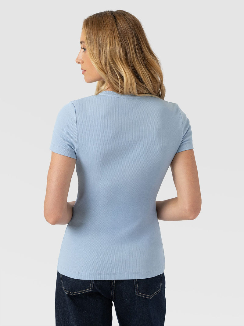 Ribbed Short Sleeve Tee - Powder Blue - Women's T-shirts | Saint + Sofia® EU