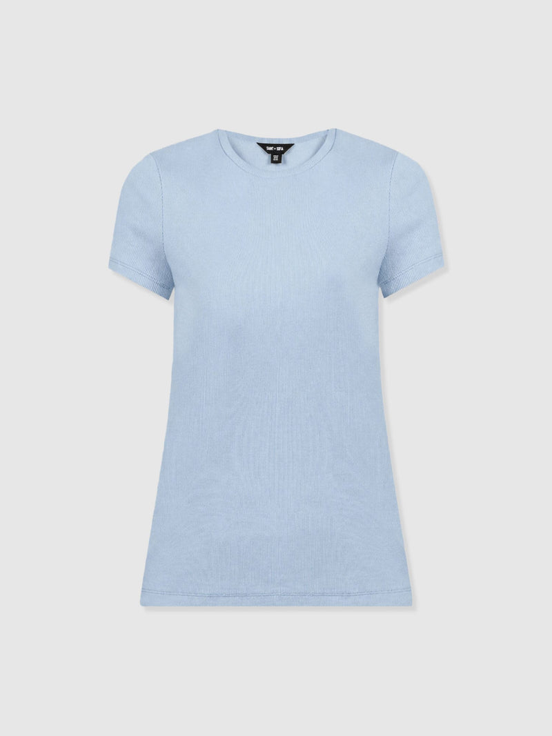 Ribbed Short Sleeve Tee - Powder Blue - Women's T-shirts | Saint + Sofia® EU