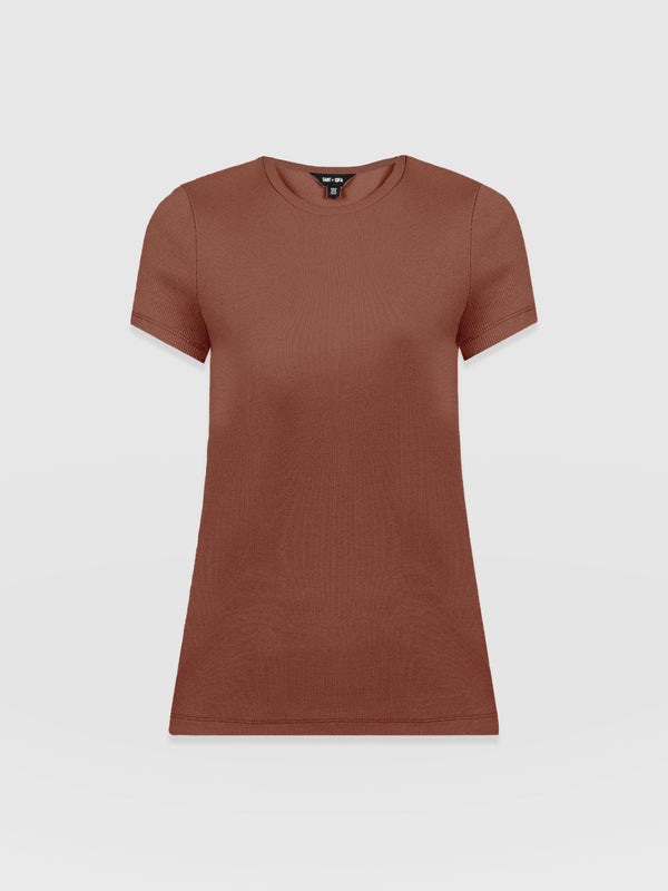 Ribbed Short Sleeve Tee - Russet Brown - Women's T-shirts | Saint + Sofia? EU