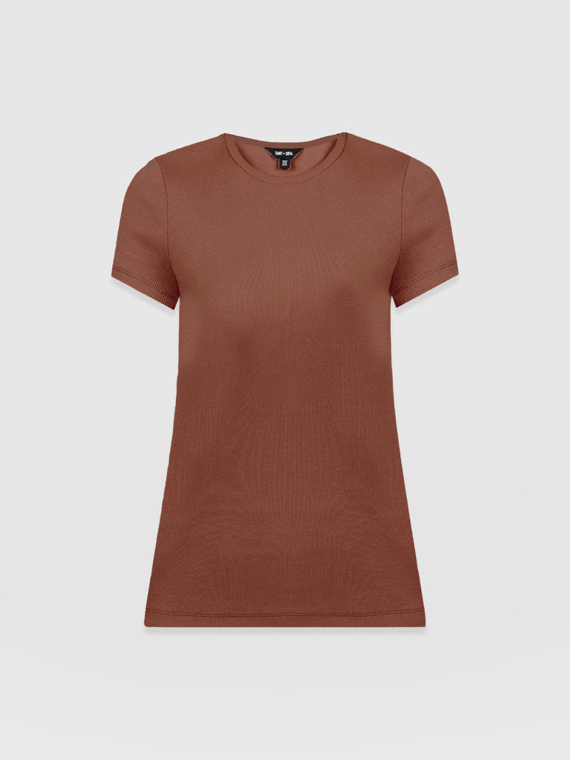 Ribbed Short Sleeve Tee - Russet Brown - Women's T-shirts | Saint + Sofia? EU