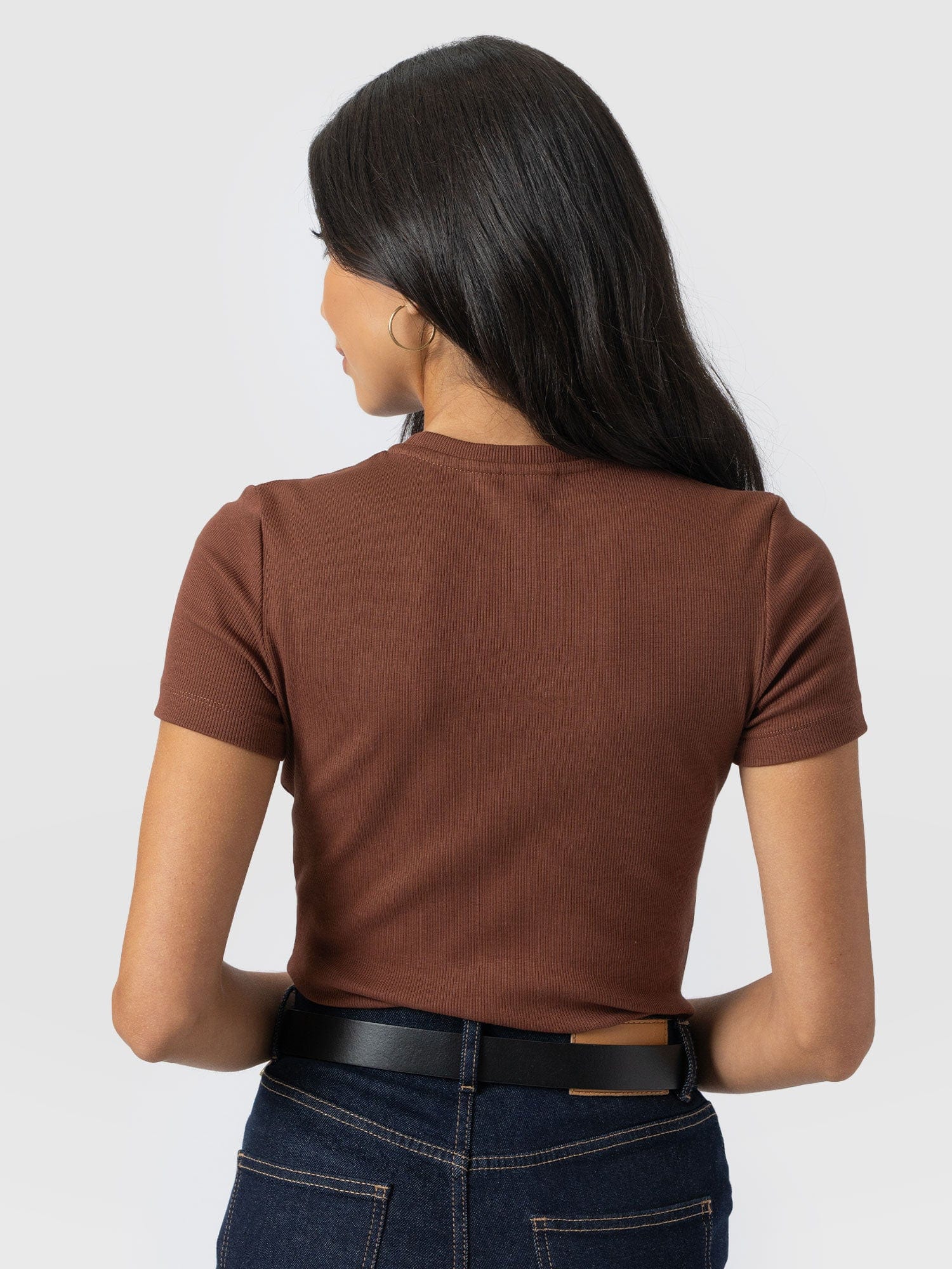 Ribbed Short Sleeve Tee - Russet Brown - Women's T-shirts | Saint + Sofia? EU