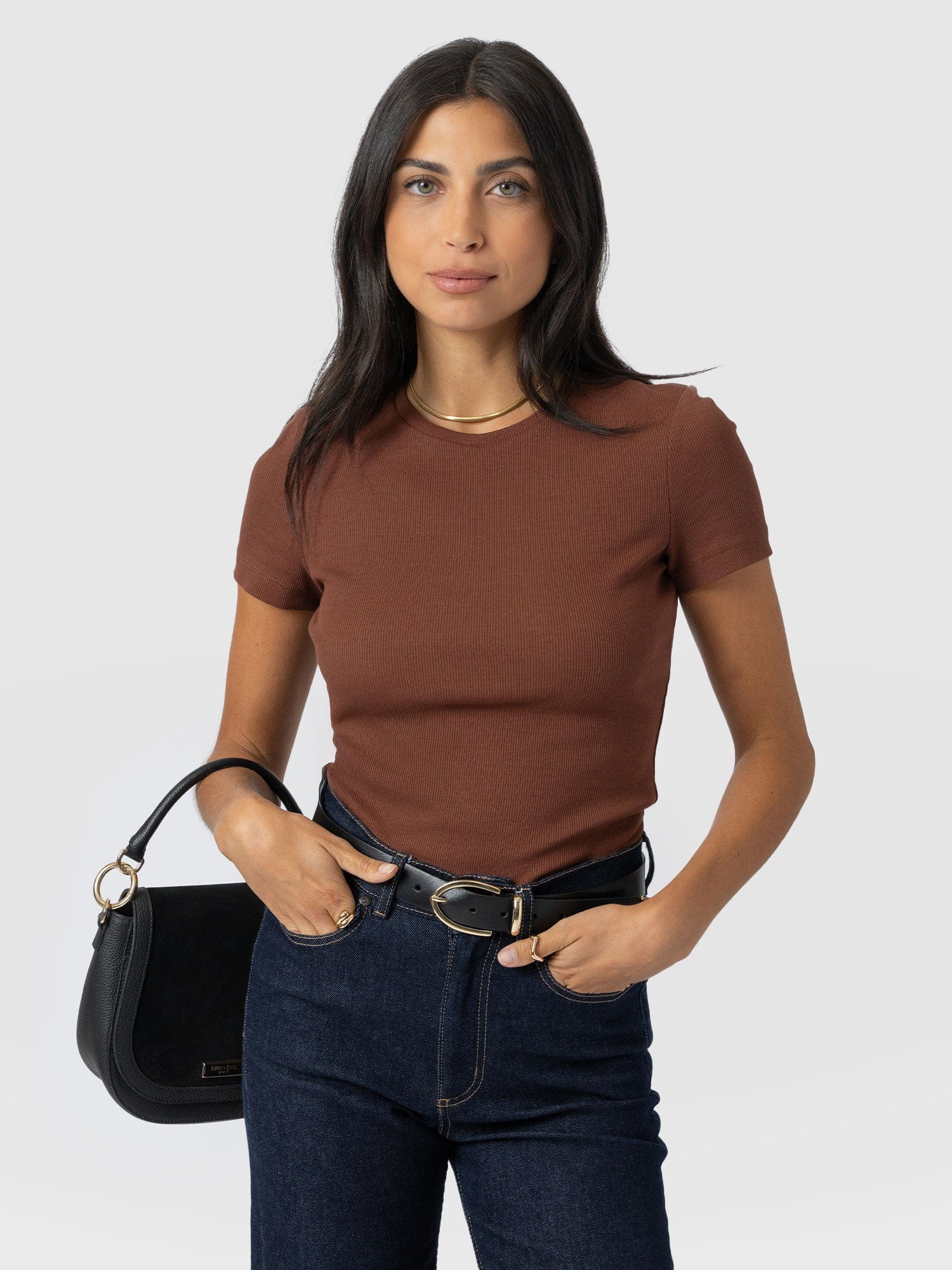 Ribbed Short Sleeve Tee - Russet Brown - Women's T-shirts | Saint + Sofia? EU