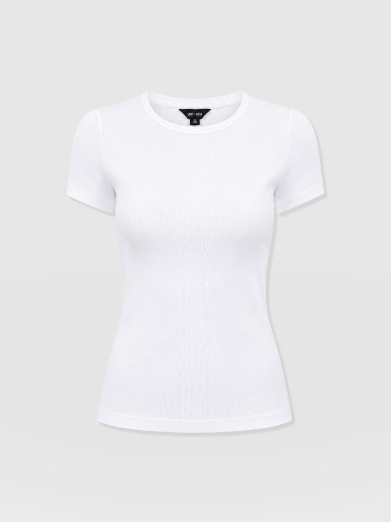 Ribbed Short Sleeve Tee - White - Women's T-shirts | Saint and Sofia® EU